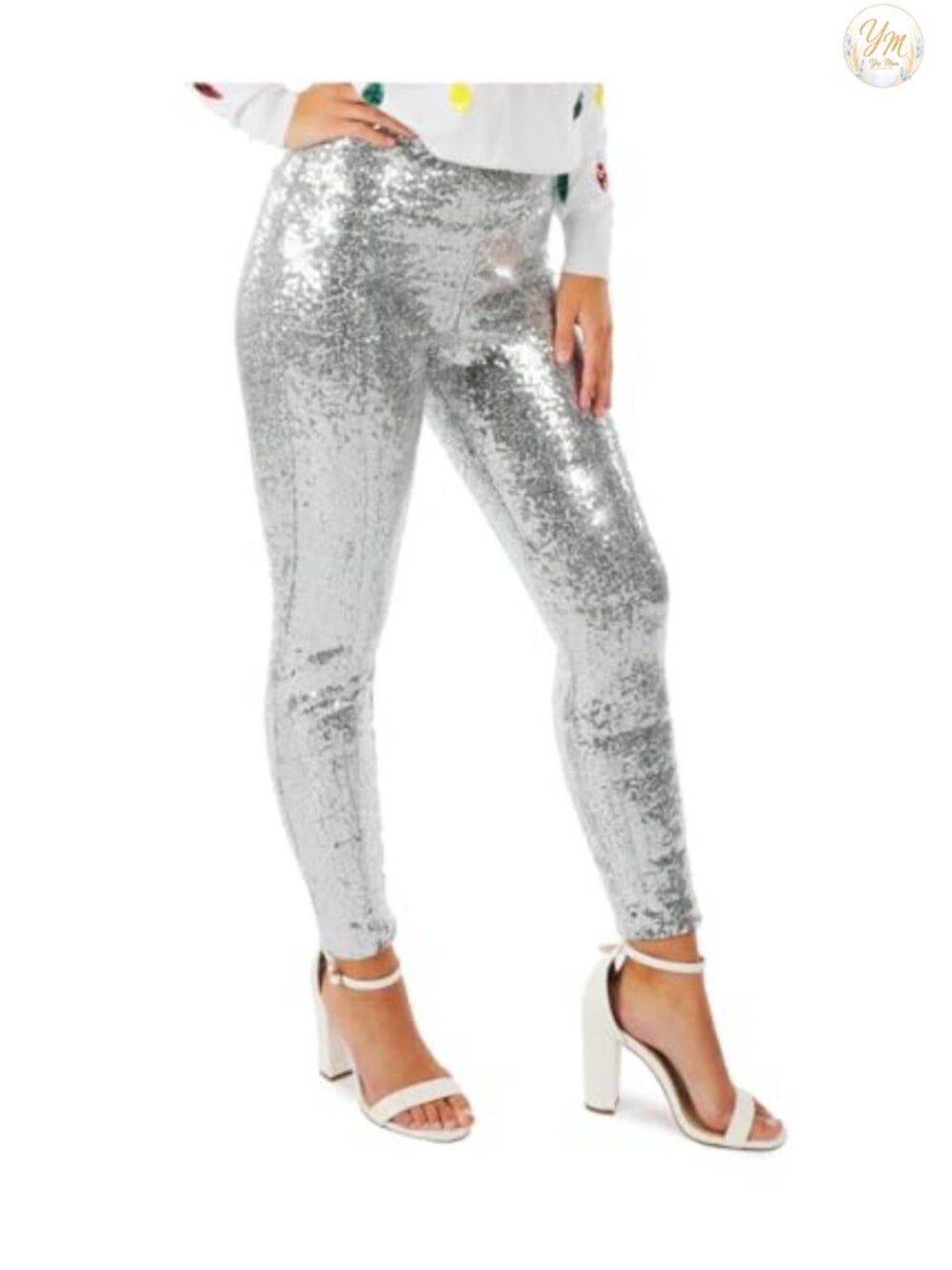 High Waisted Sequin Leggings for Women Holiday Party Shiny Stretch